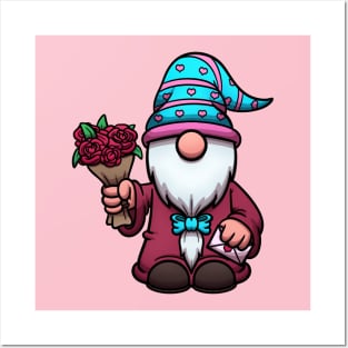 Valentine Gnome With Roses Posters and Art